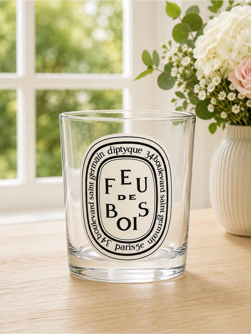 Diptyque Paris France FEU DE BOIS Empty Clear Candle Jar Glass 6.5 ounce